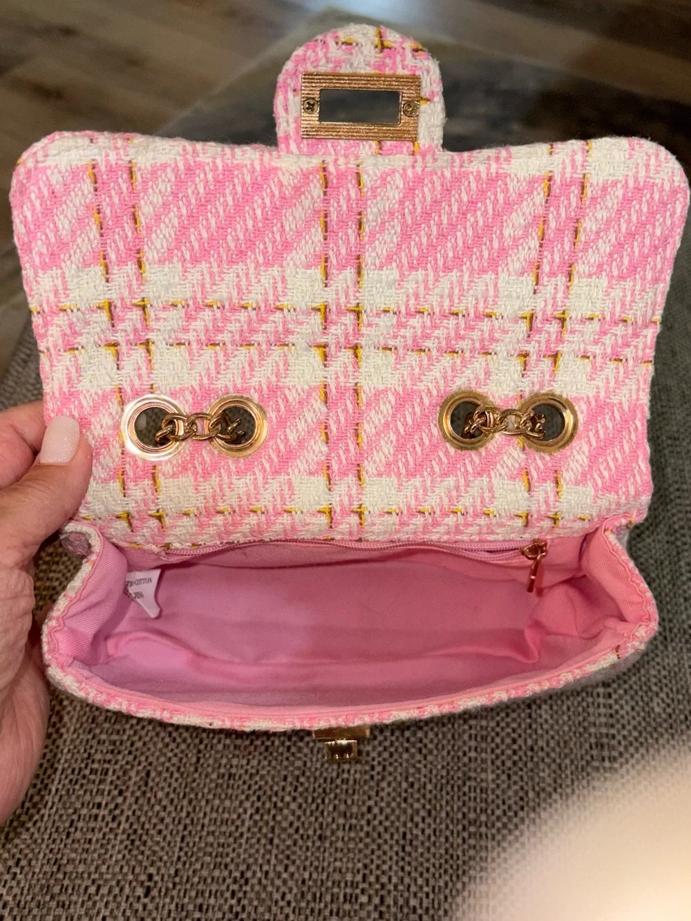 Pink and white tweed mini two Way Crossbody handbag
